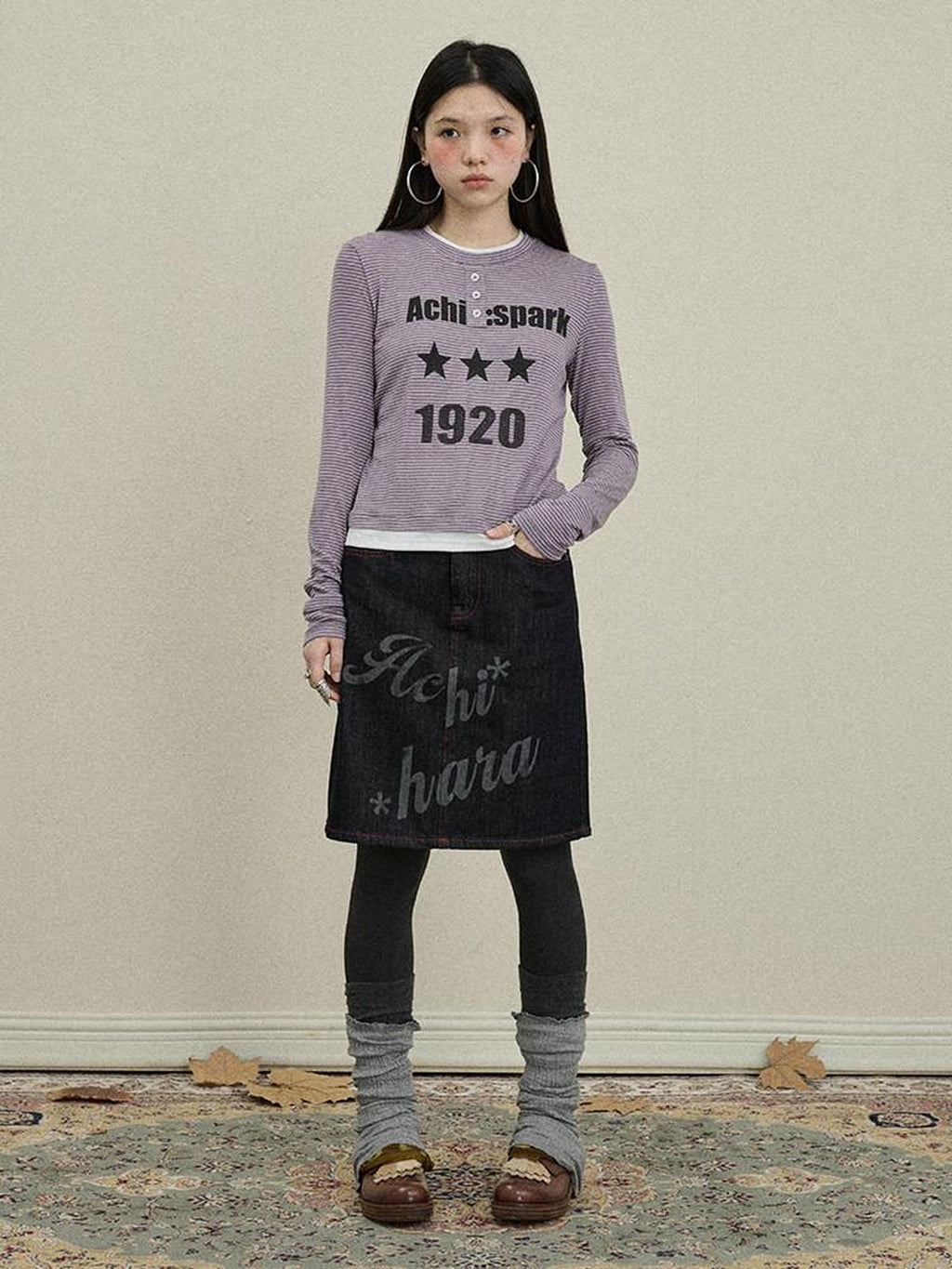 Achihara Denim Printed Embroidered Straight Women'S Cotton Midi Skirts