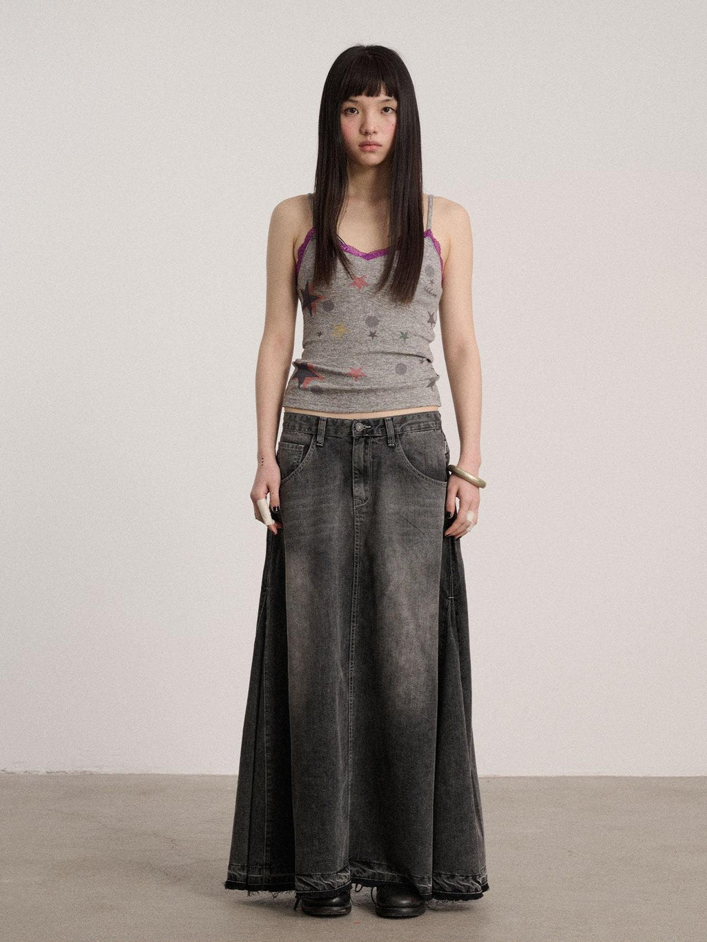 Achihara Letter Print Strappy V-neck Slim Fit Women'S Polyester Lace Camisoles