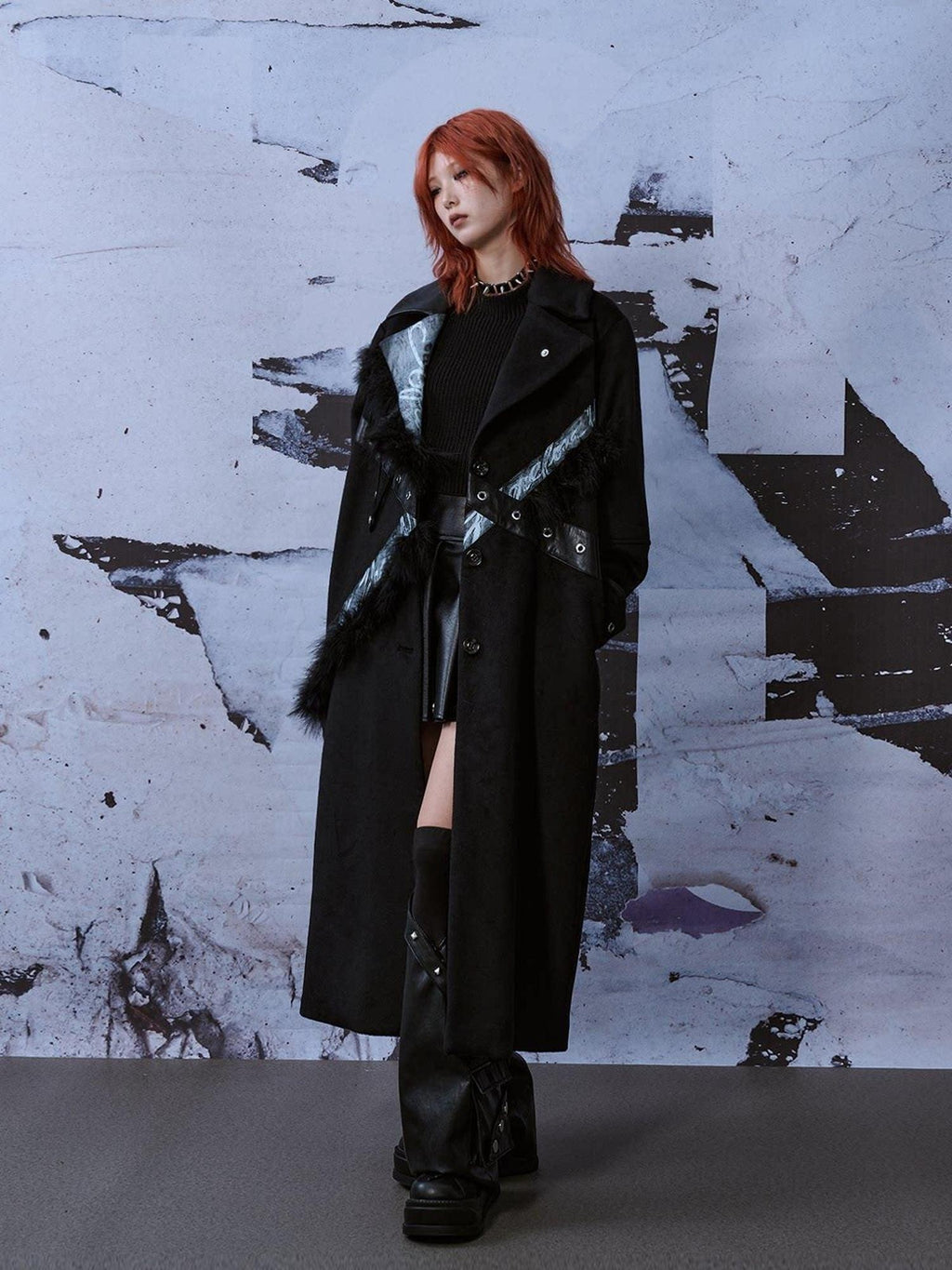 Frustration Garden Punk Street Straight Long Blazer Collar Patchwork Asymmetrical Youth Wool Coats