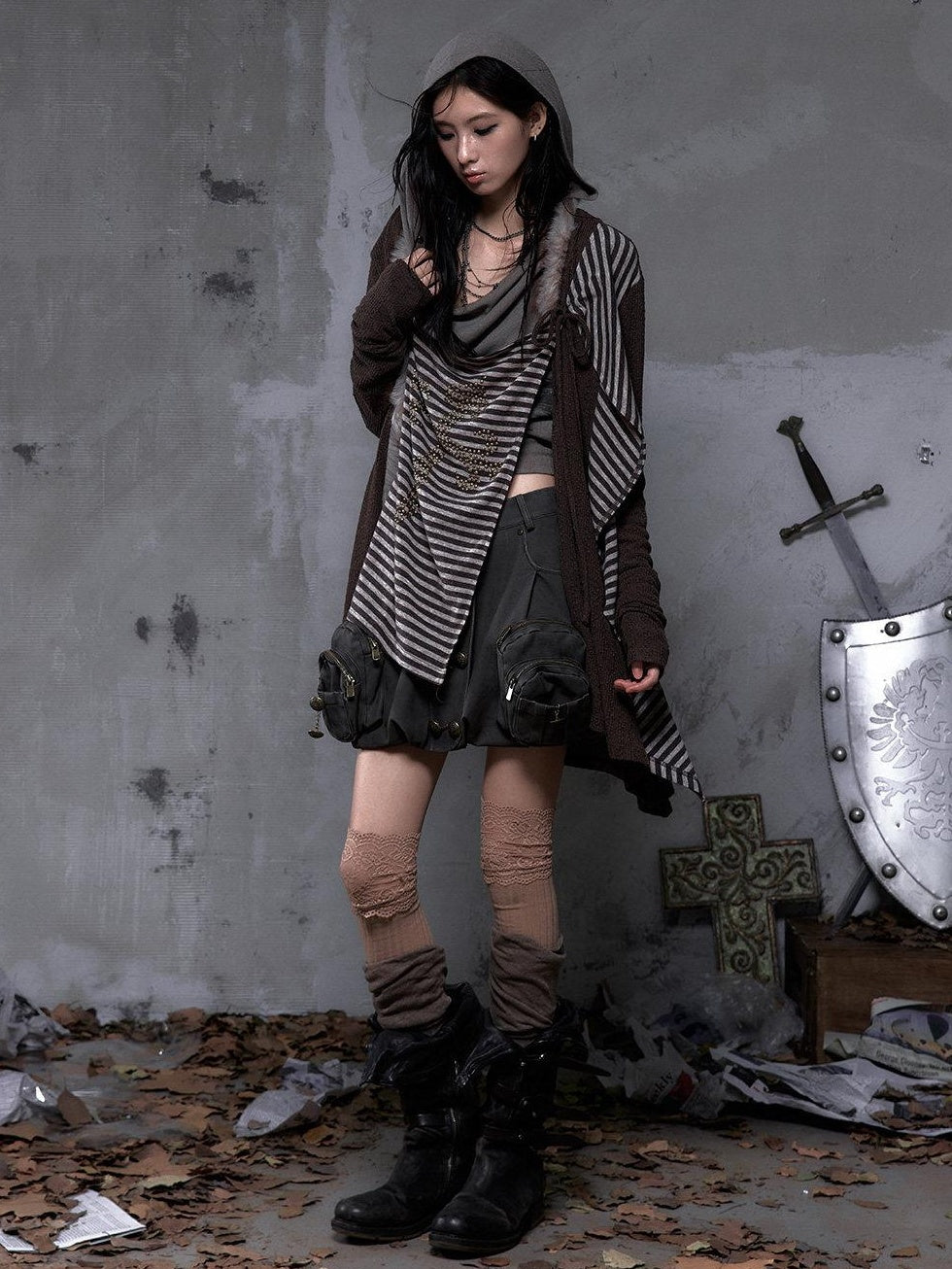 NO ROMANCE Cozy Soft V-neck Vintage Loose Striped For Women Knitwear Cardigans
