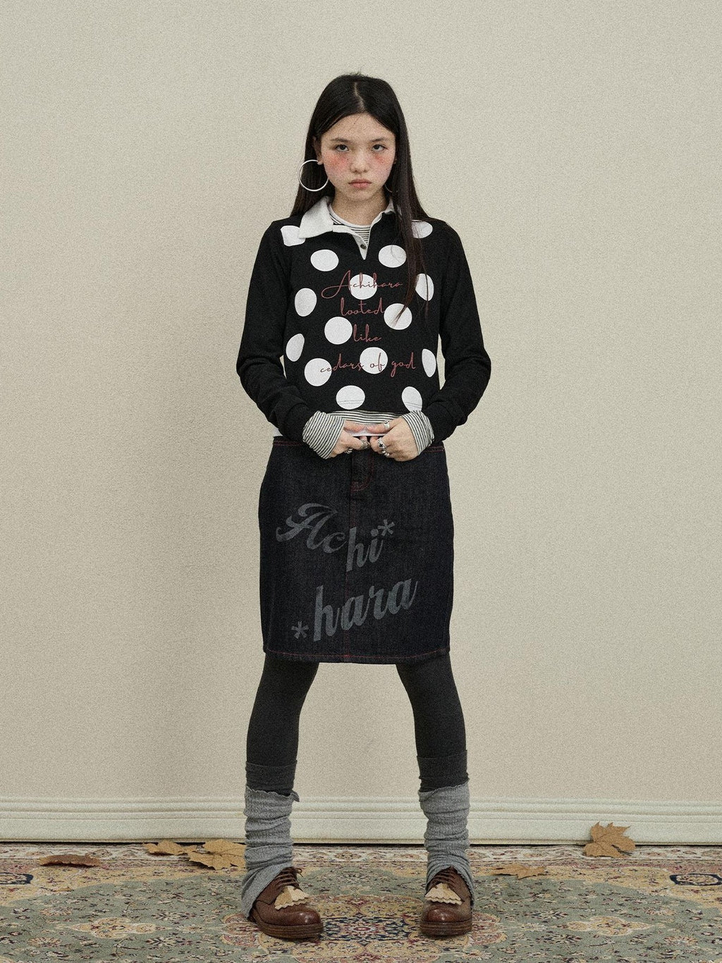 Achihara Denim Printed Embroidered Straight Women'S Cotton Midi Skirts
