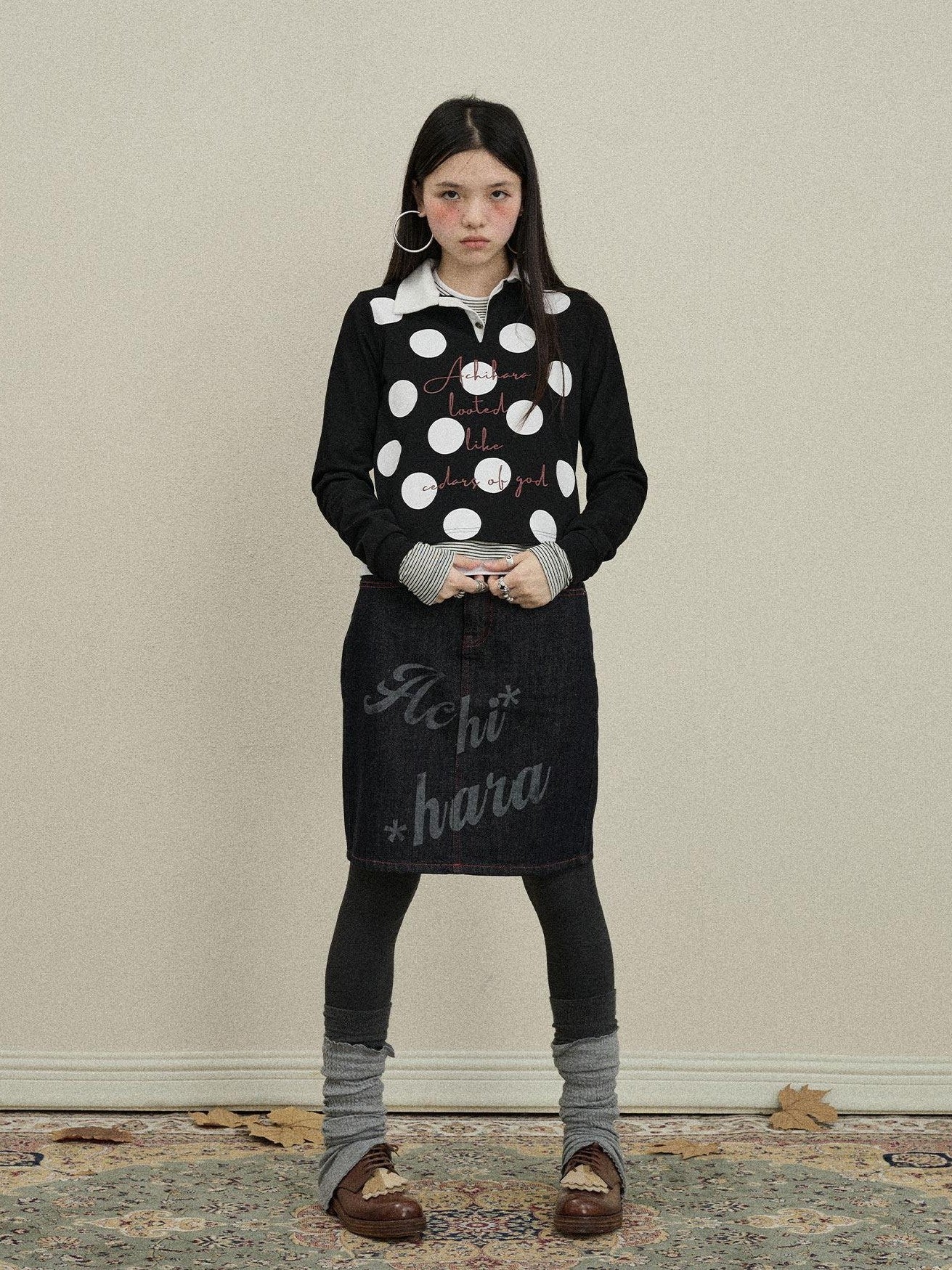 Achihara Denim Printed Embroidered Straight Women'S Cotton Midi Skirts