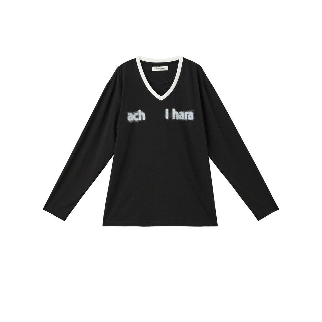 Achihara_Ice_Block_V-neck_Loose_Letter_Print_Women'S_Lyocell_Short_Sleeve_T-Shirts_MISSTT
