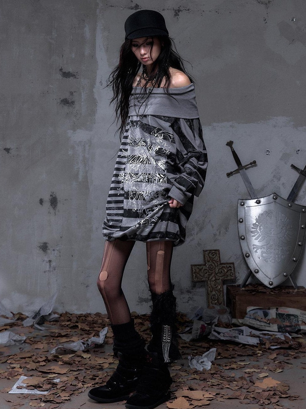 NO ROMANCE Stretch Viscose Printed Relaxed Loose Longsleeve Women Party Casual Mini Dresses