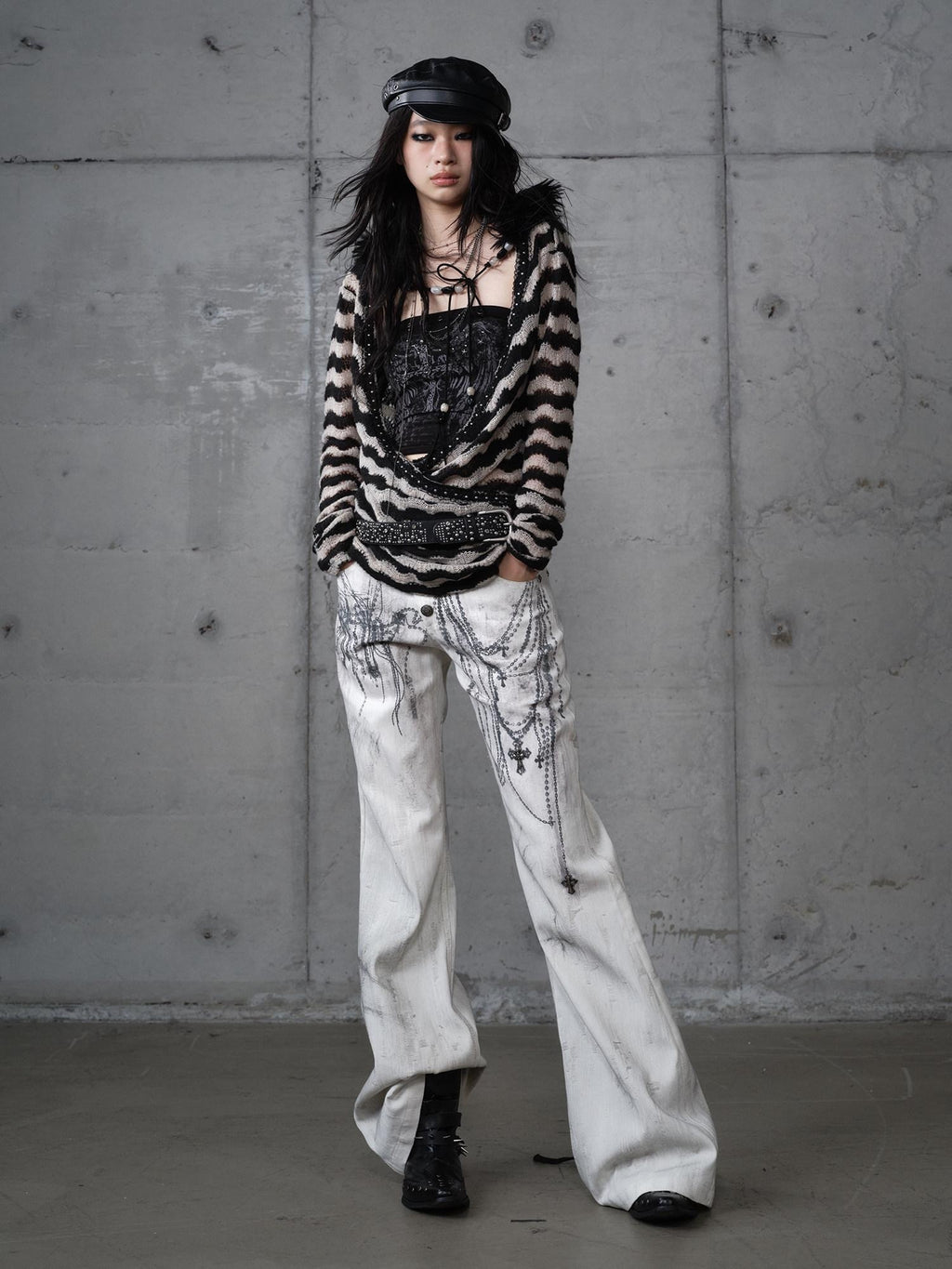 NO ROMANCE Dyed Punk Washed White Loose Fit Natural Waist Cotton Women Wide-Leg Jeans