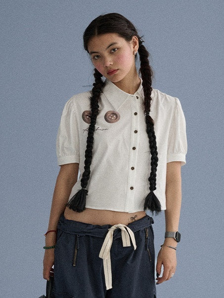 Achihara_Blue_Grey_Buttoned_Printed_Collared_Women'S_Cotton_Short_Sleeve_T-Shirts_MISSTT