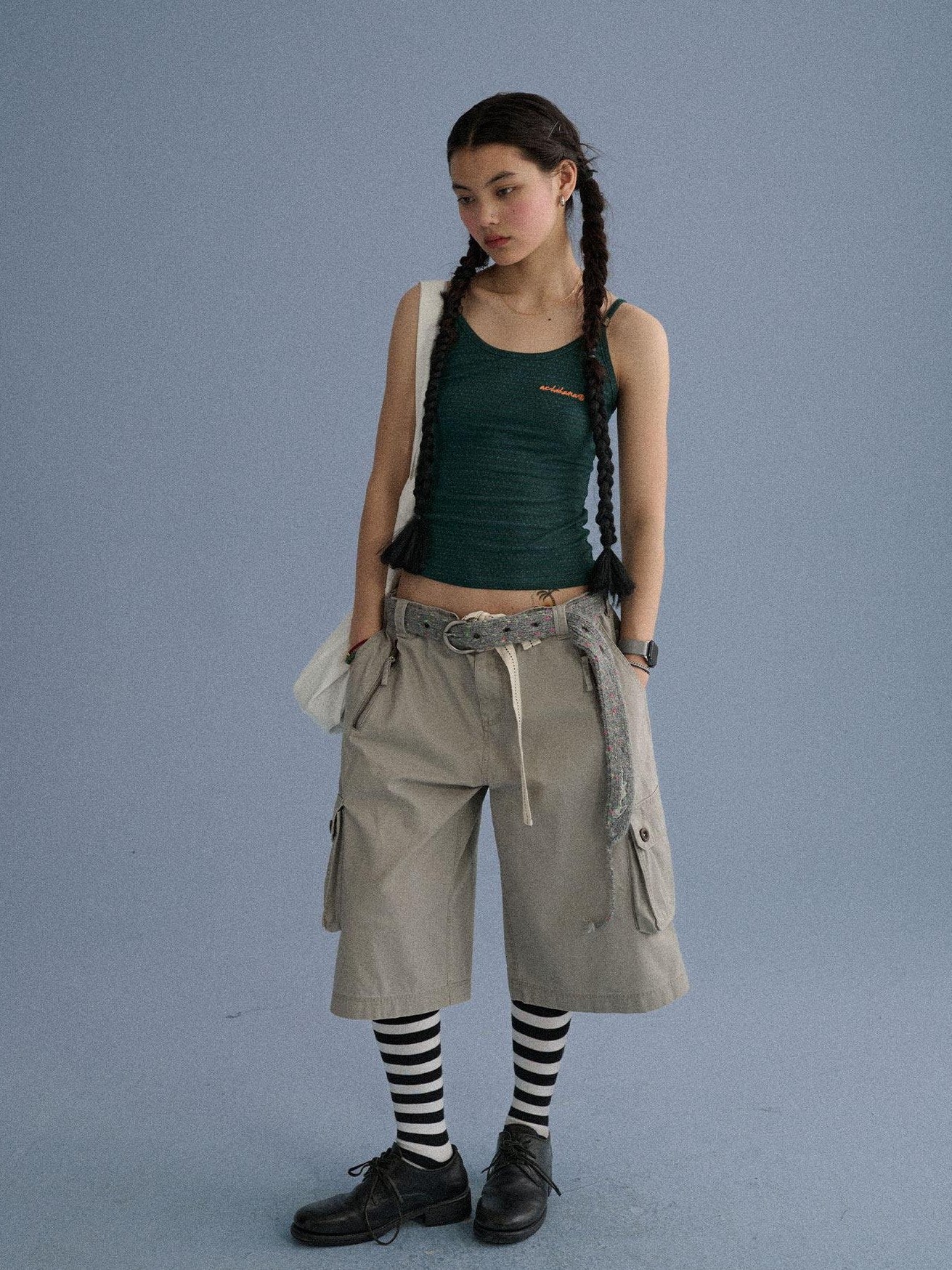 Achihara Green Slim Cropped Round Neck No Padding Women'S Cotton Blend Camisoles