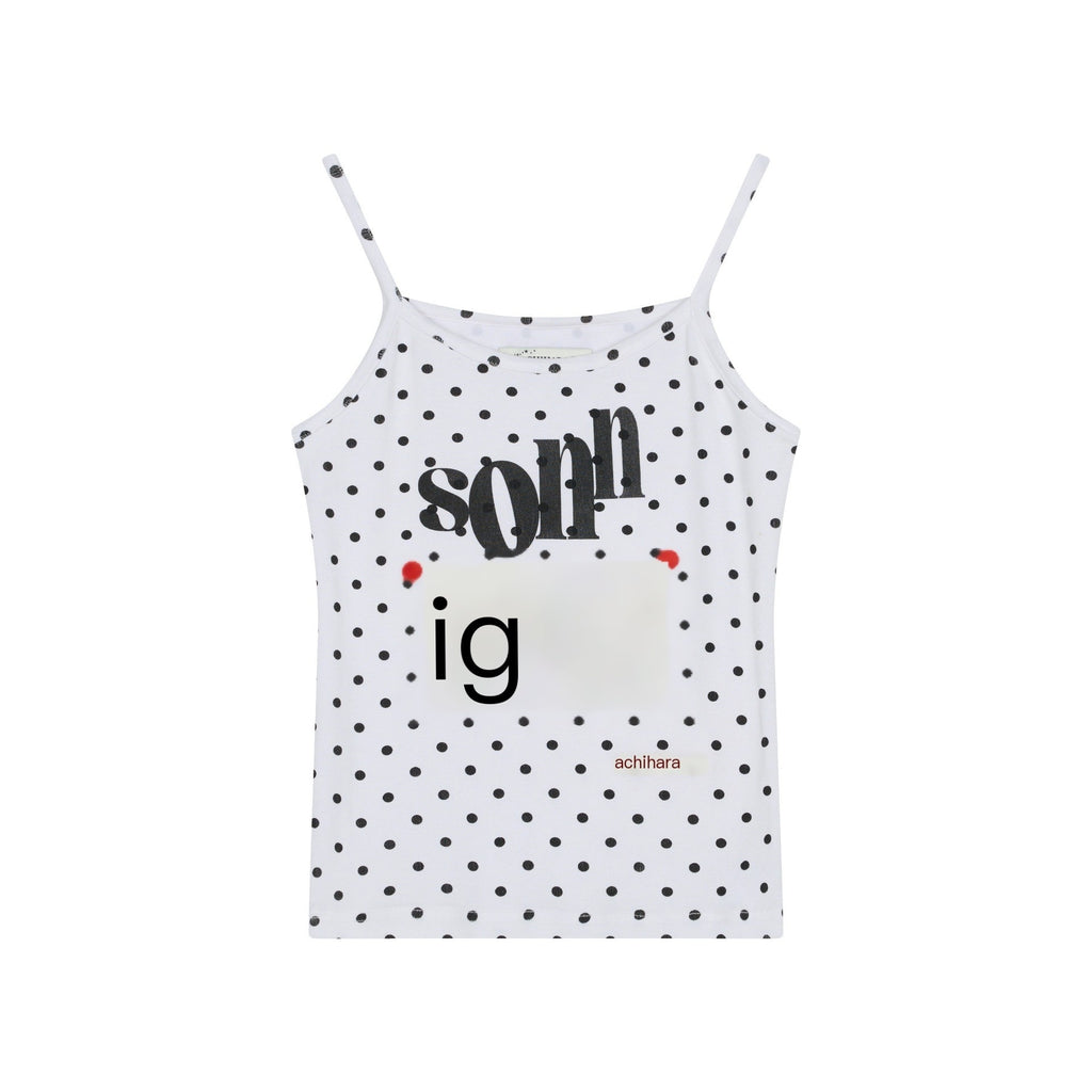 Achihara_Polka_Dot_Letter_Print_Slim_Fit_Women'S_Viscose_Blend_Camisoles_MISSTT