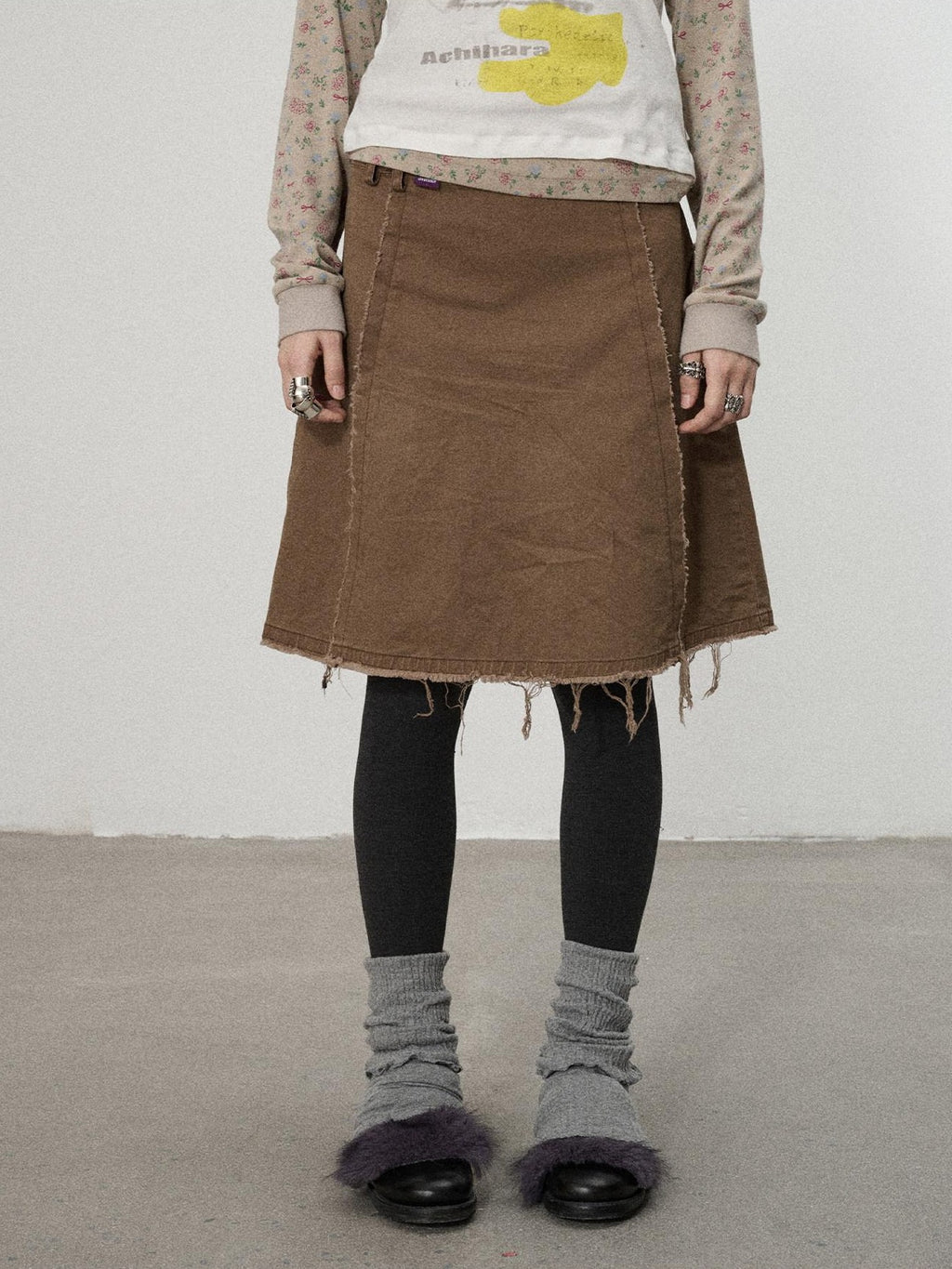 Achihara Coffee Brown Pleated A Line Low Waist Women'S Cotton Blend Midi Skirts