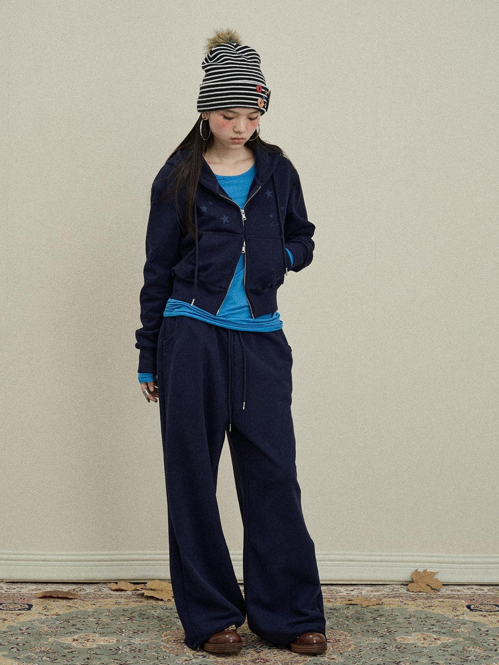 Achihara Star Print Relaxed Wide Leg Natural Waist Women'S Cotton Sweatpants