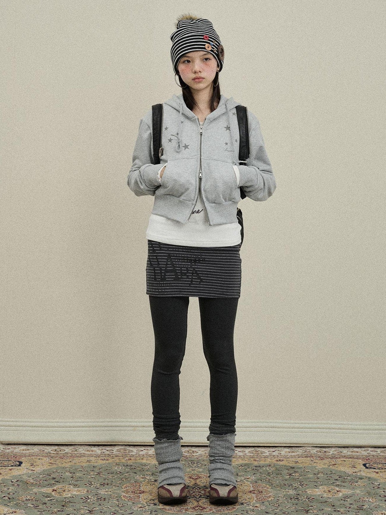 Achihara Star Print Cropped Zip Hooded Slim Fit Long Sleeve Women'S Cotton Hoodies