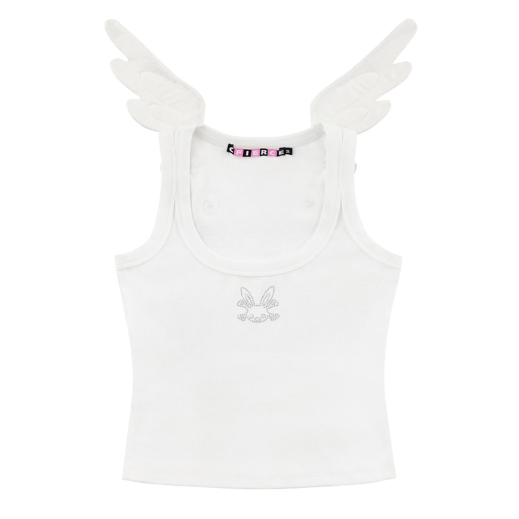 CFIERCE_Stretch_Cotton_Blend_U_Neck_Slim_Curve_Unisex_Angel_Print_Cropped_White_Vest_MISSTT