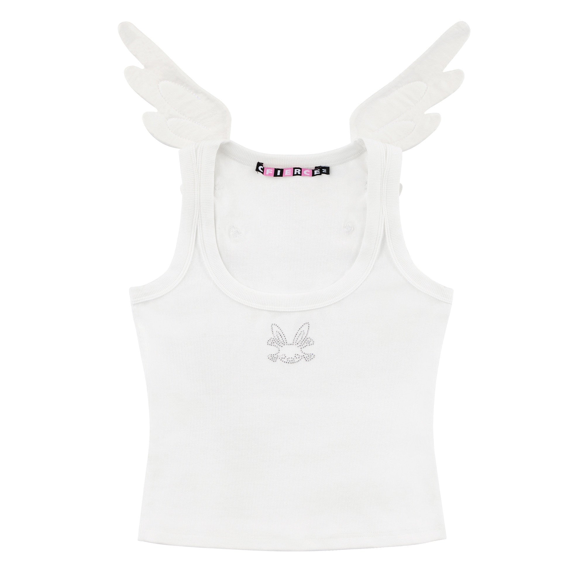 CFIERCE_Stretch_Cotton_Blend_U_Neck_Slim_Curve_Unisex_Angel_Print_Cropped_White_Vest_MISSTT