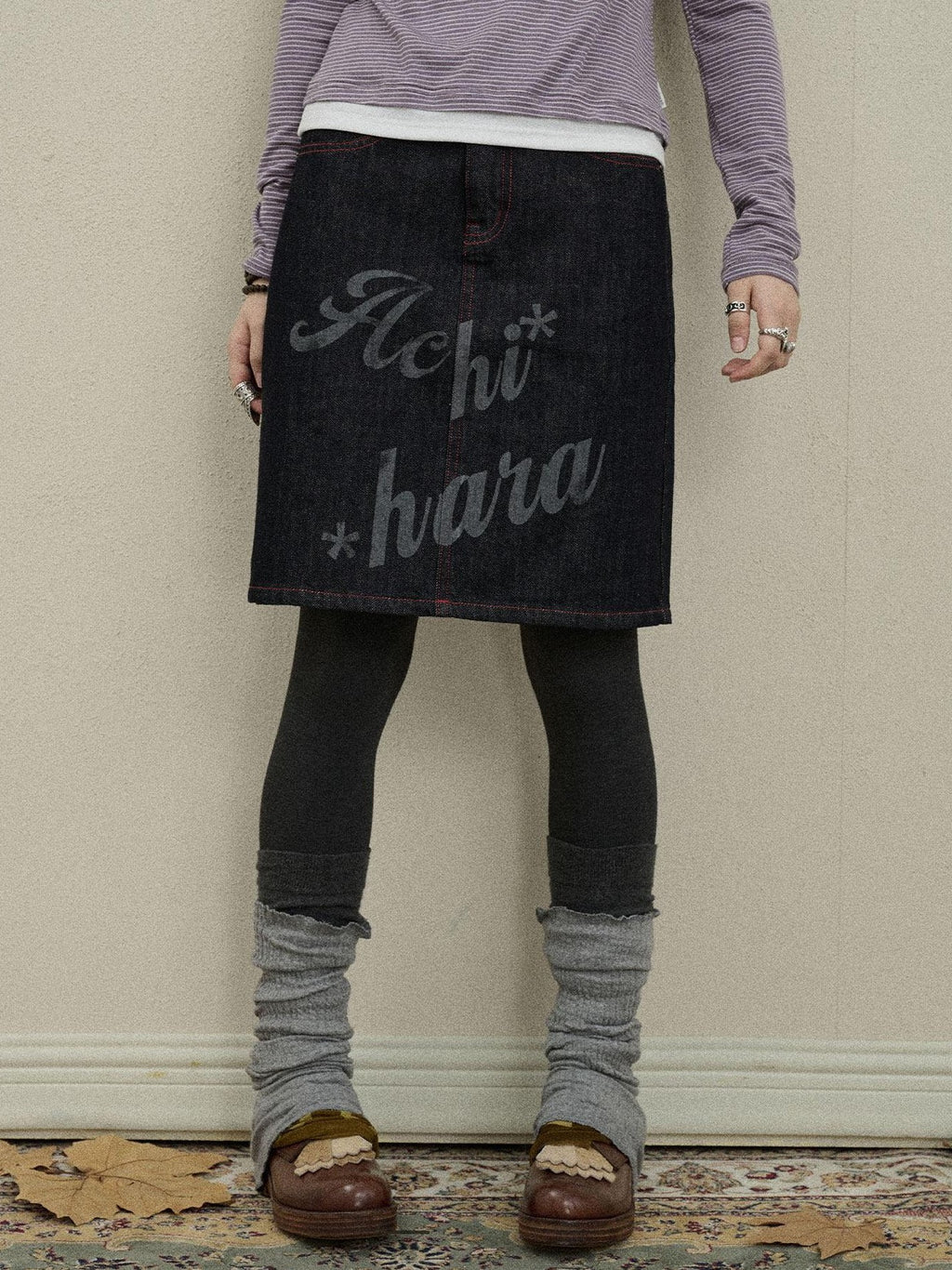 Achihara Denim Printed Embroidered Straight Women'S Cotton Midi Skirts