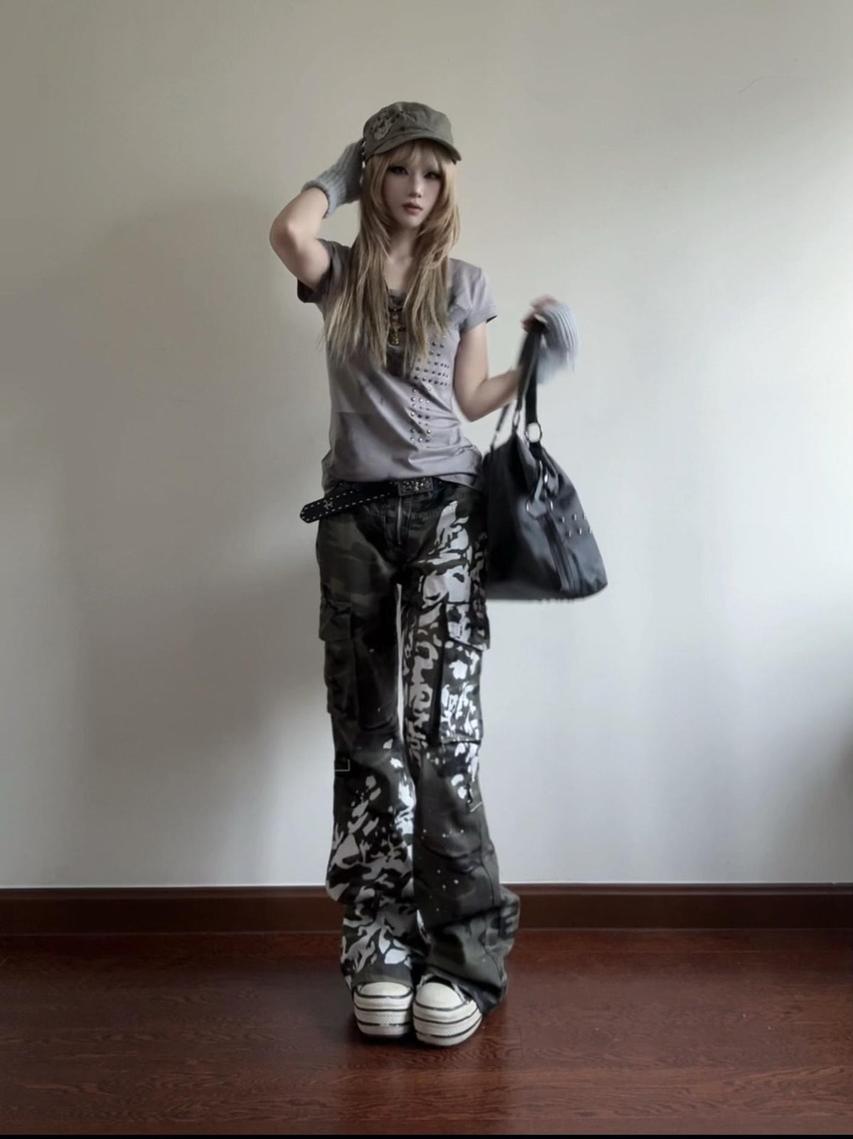 linzerooo Camouflage Print Y2k Subculture Women's Polyester Cargo Pants