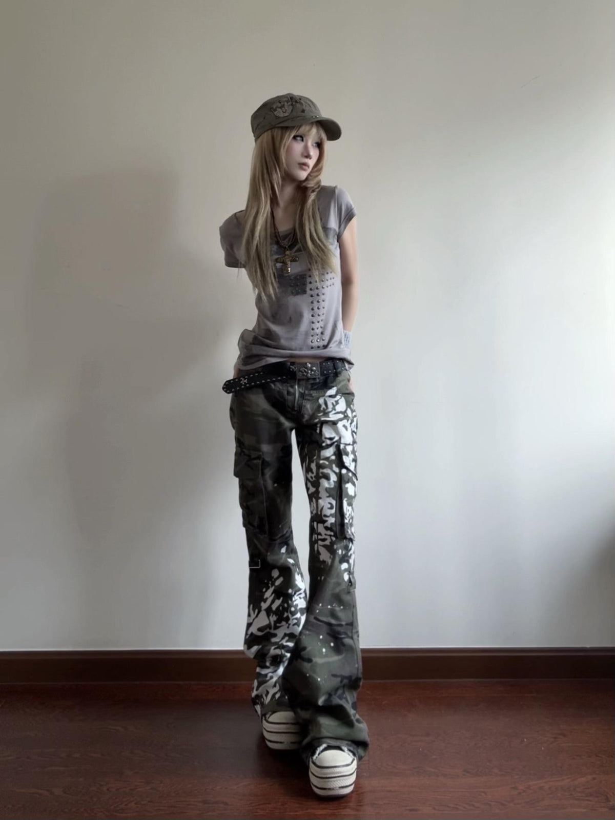 linzerooo Camouflage Print Y2k Subculture Women's Polyester Cargo Pants