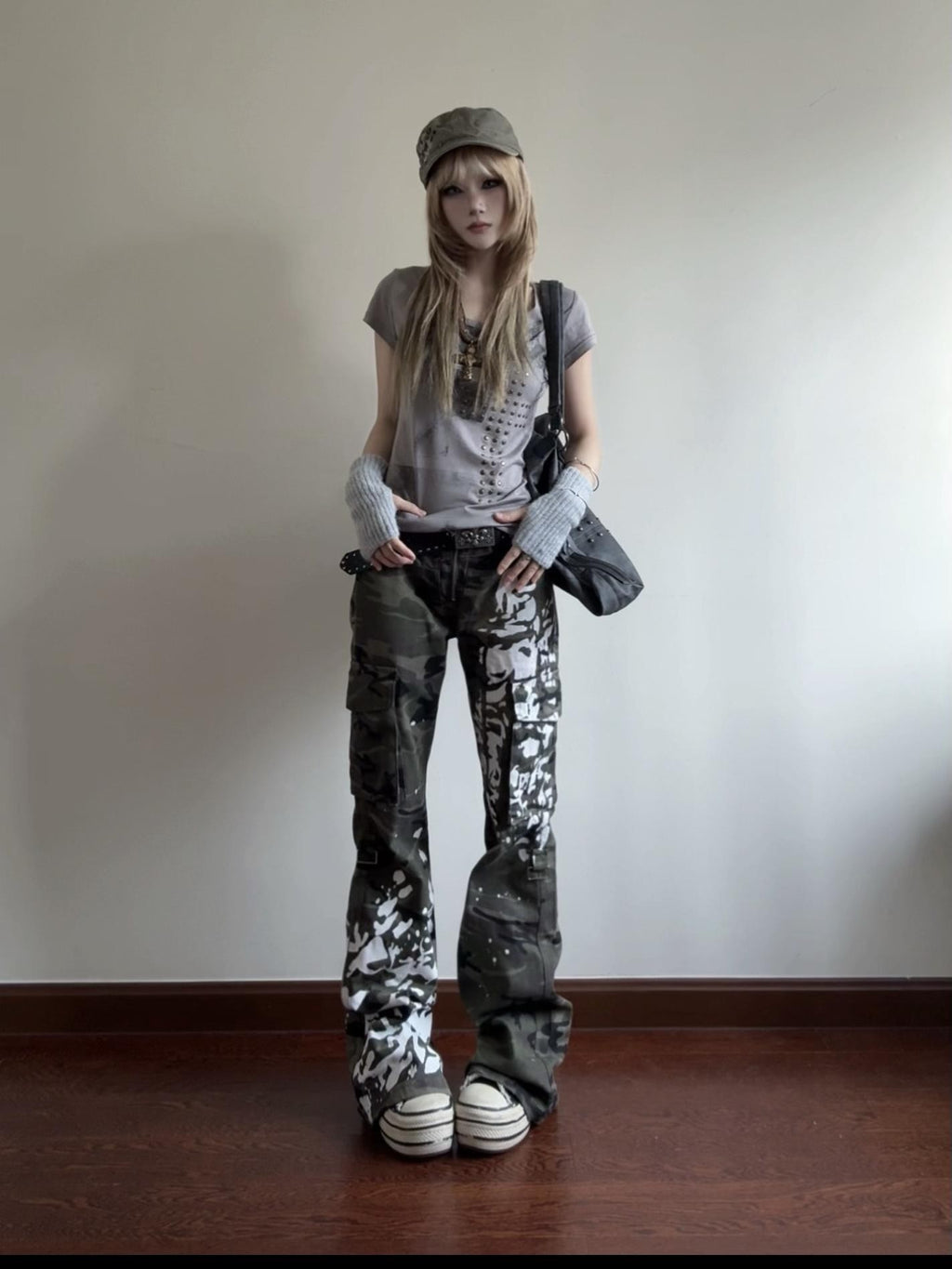 linzerooo Camouflage Print Y2k Subculture Women's Polyester Cargo Pants