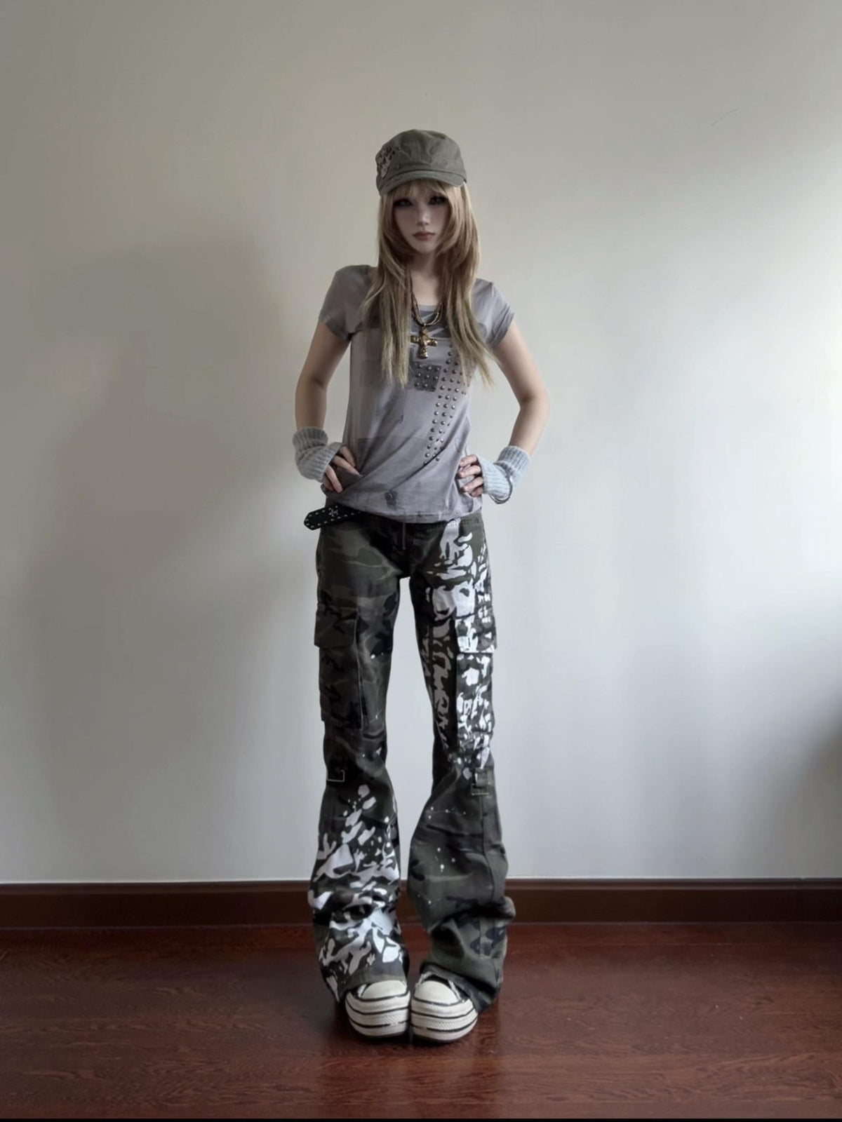 linzerooo Camouflage Print Y2k Subculture Women's Polyester Cargo Pants