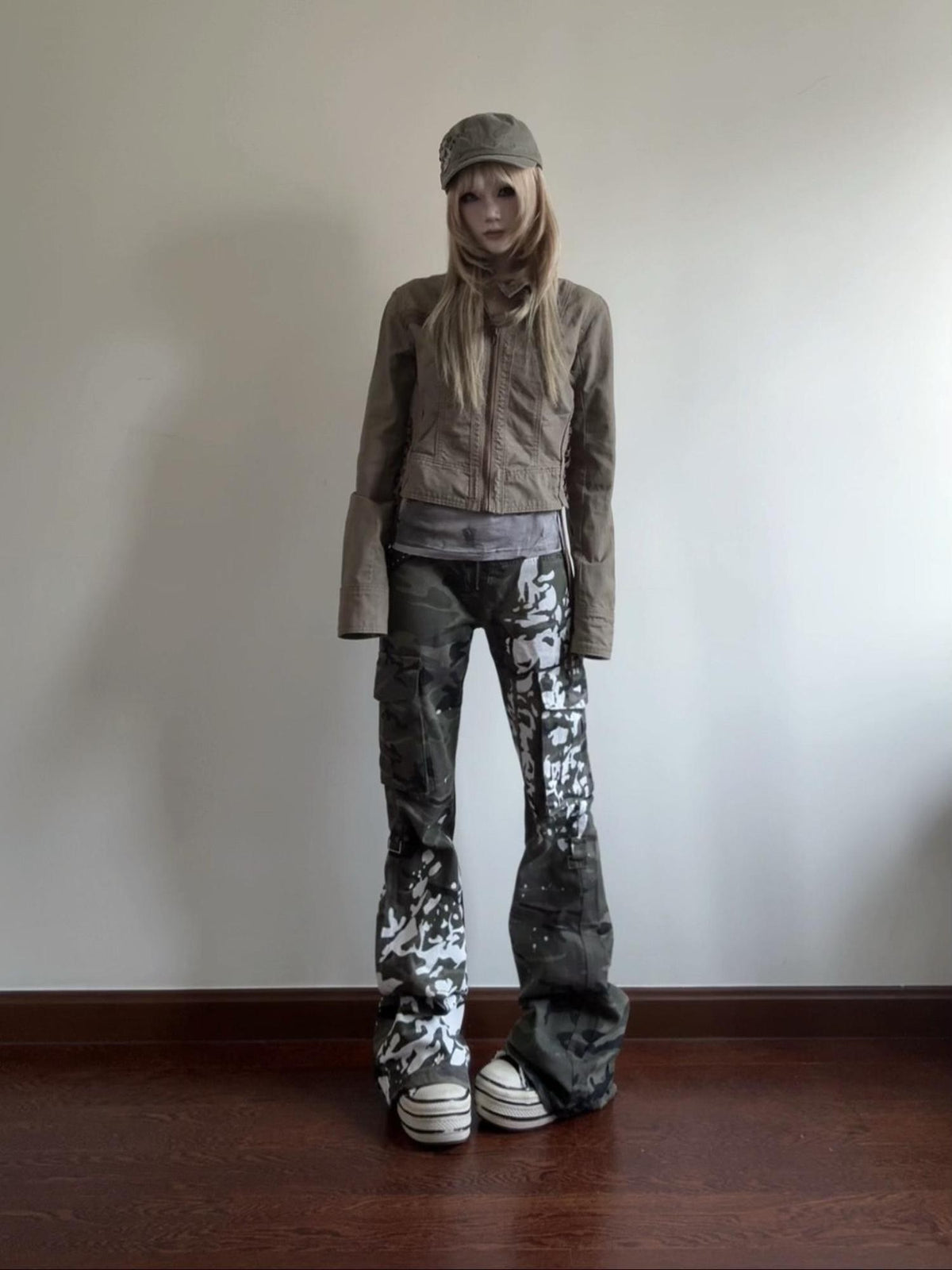 linzerooo Camouflage Print Y2k Subculture Women's Polyester Cargo Pants