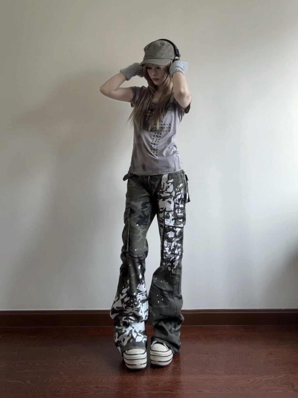 linzerooo Camouflage Print Y2k Subculture Women's Polyester Cargo Pants