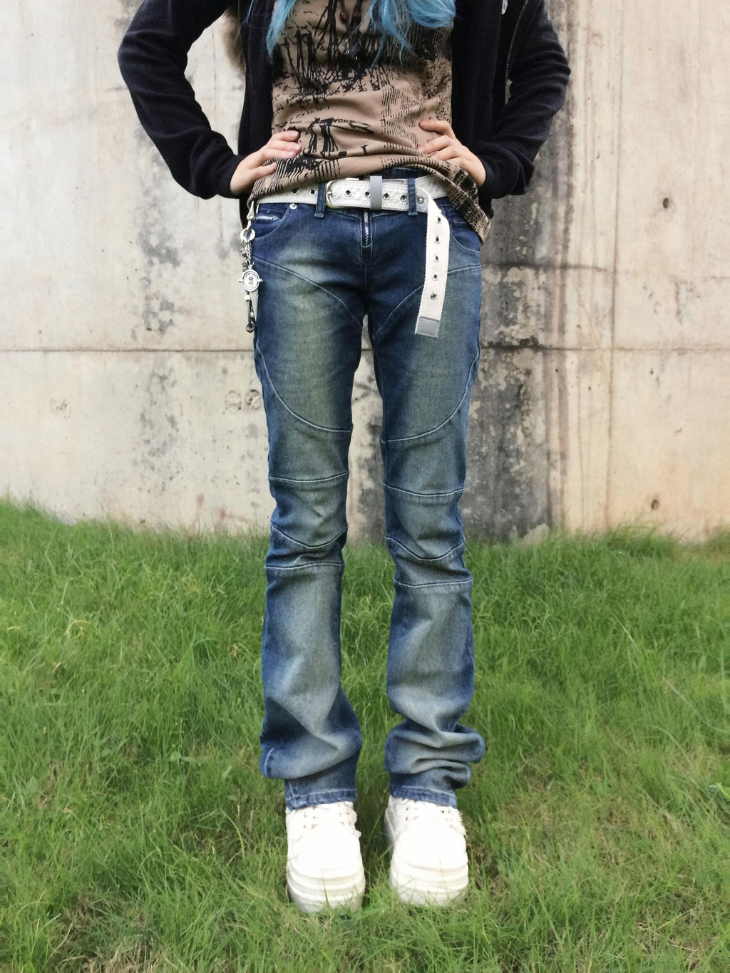 linzerooo Dark Subculture Y2k Spliced Women's Denim Slim Jeans