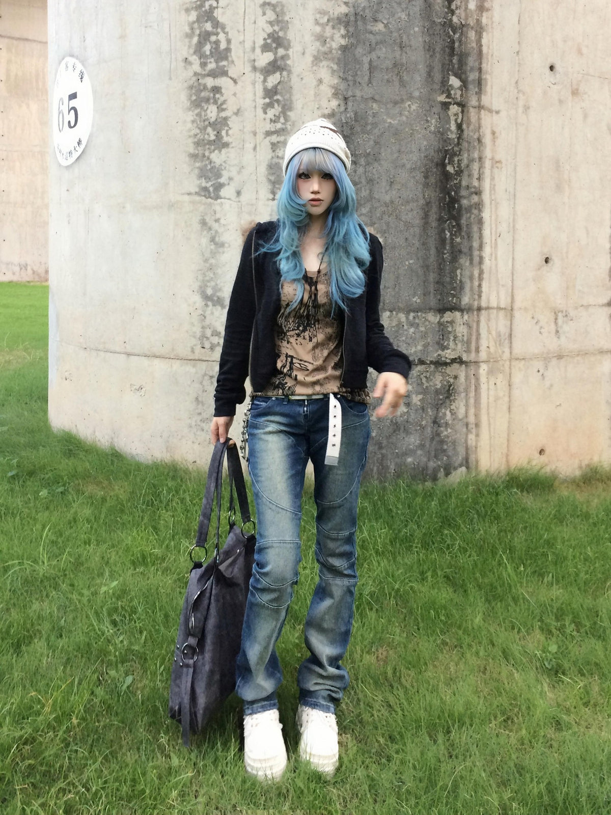 linzerooo Dark Subculture Y2k Spliced Women's Denim Slim Jeans