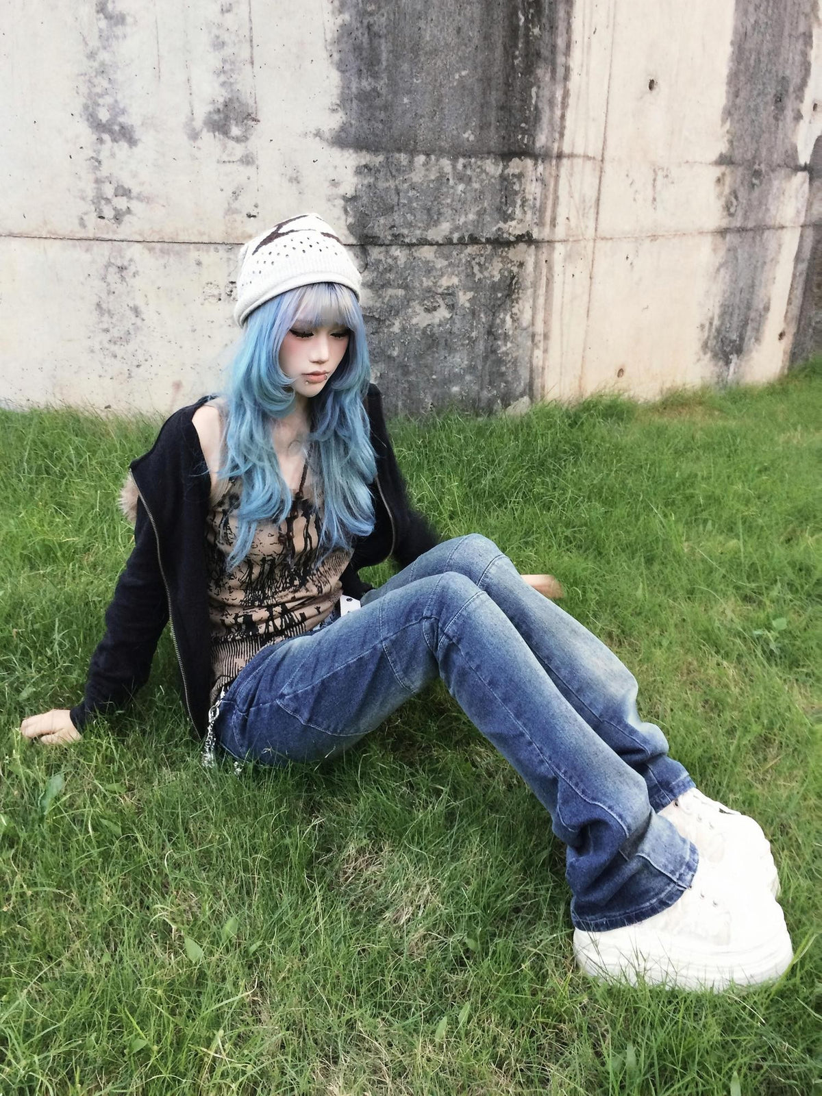 linzerooo Dark Subculture Y2k Spliced Women's Denim Slim Jeans