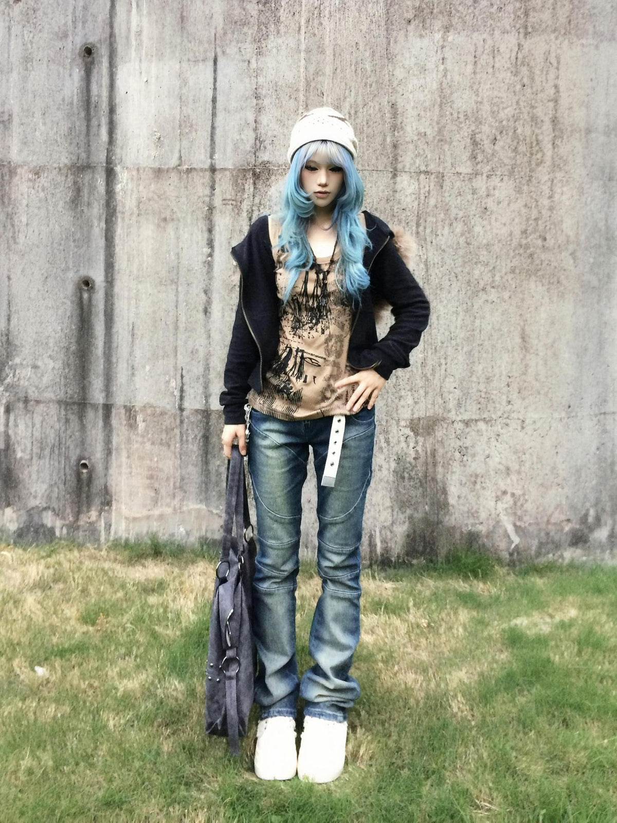 linzerooo Dark Subculture Y2k Spliced Women's Denim Slim Jeans