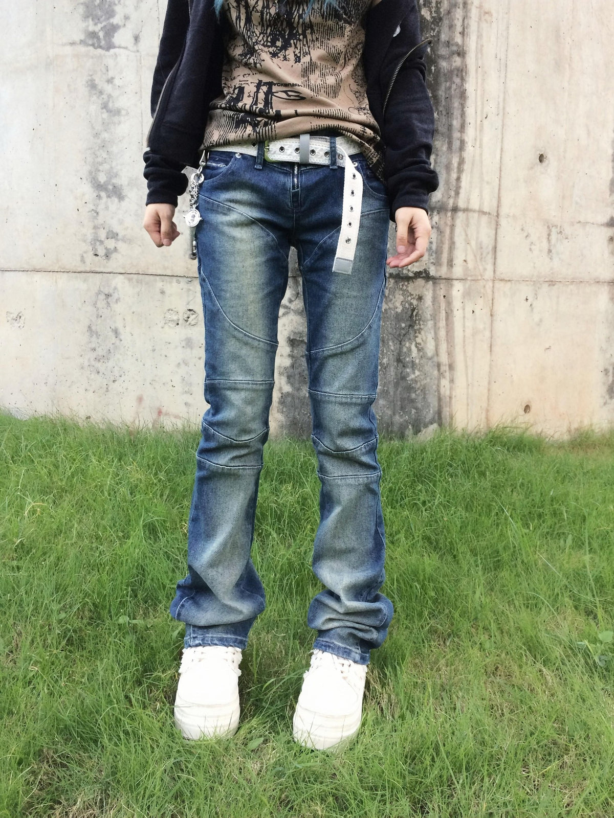 linzerooo Dark Subculture Y2k Spliced Women's Denim Slim Jeans