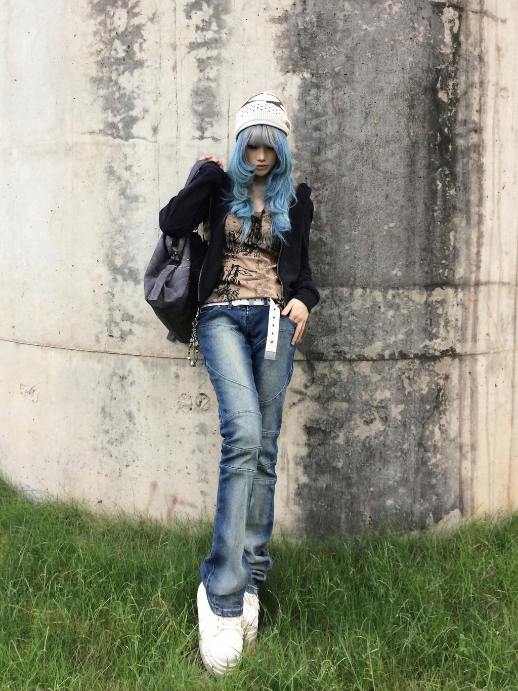 linzerooo Dark Subculture Y2k Spliced Women's Denim Slim Jeans