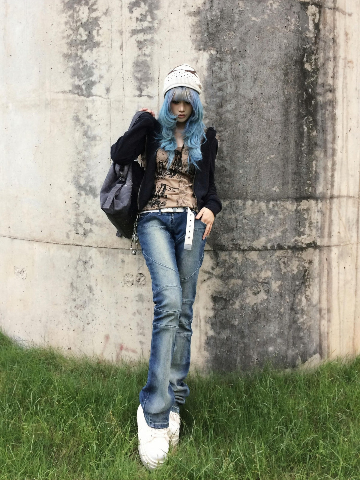 linzerooo Dark Subculture Y2k Spliced Women's Denim Slim Jeans