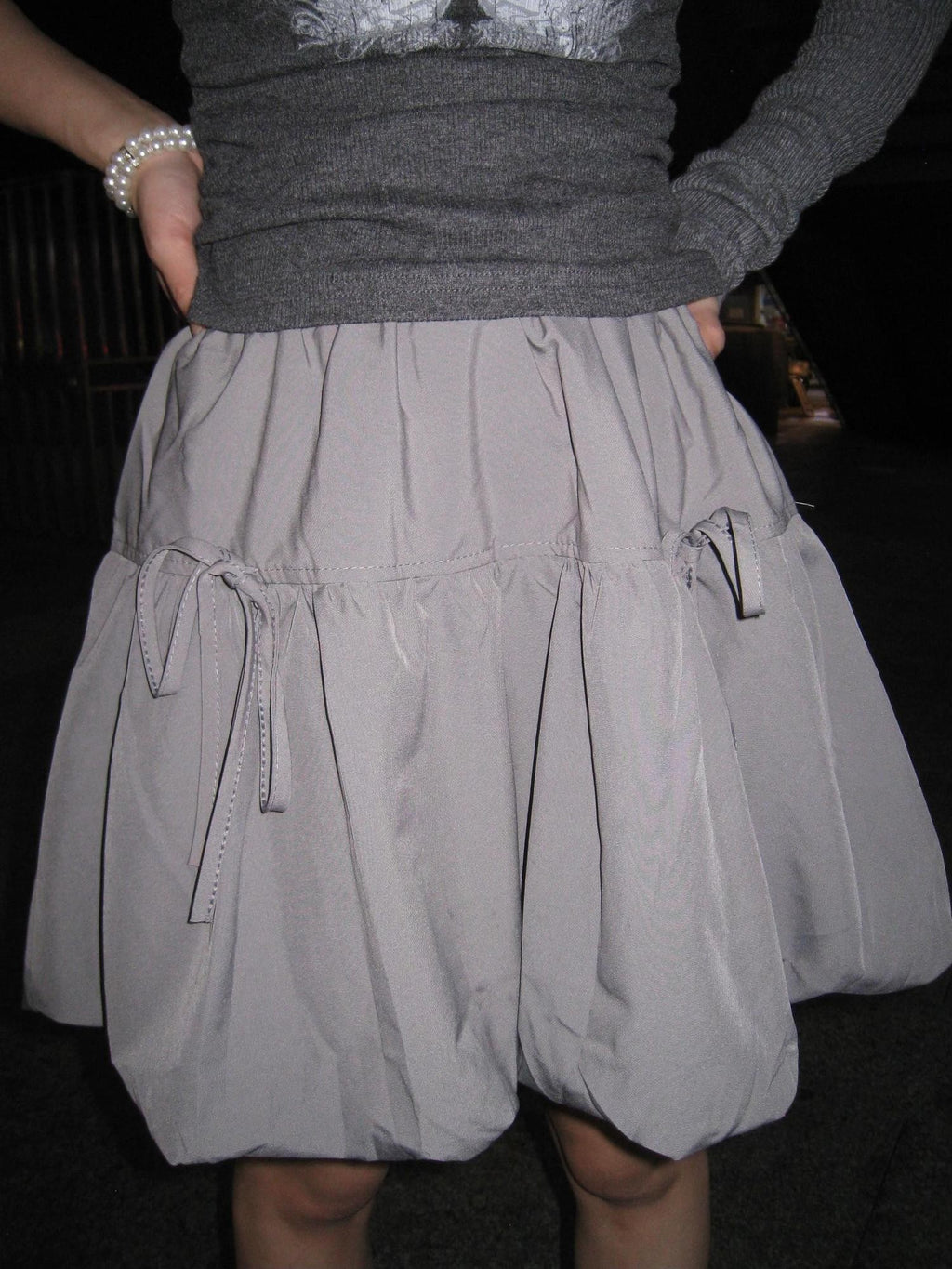 linzerooo Gray Bubble Puff Elastic Waistband Women's Polyester Mini Skirts
