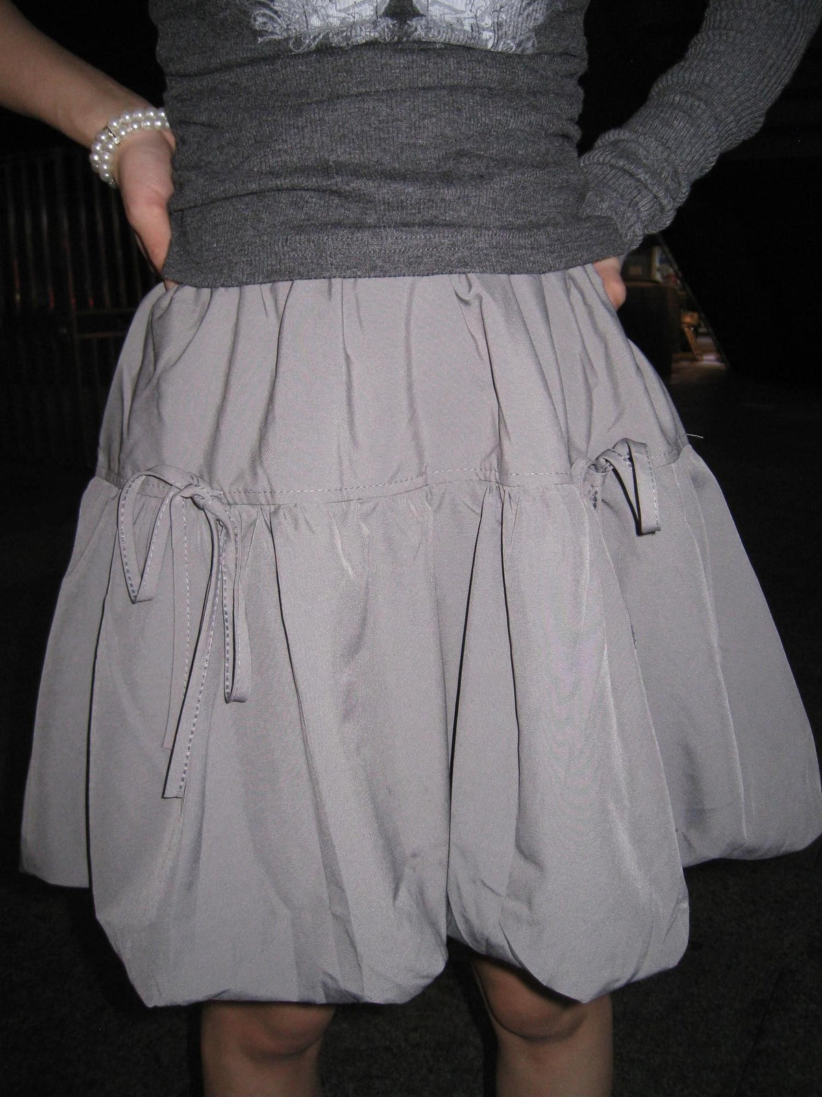 linzerooo Gray Bubble Puff Elastic Waistband Women's Polyester Mini Skirts