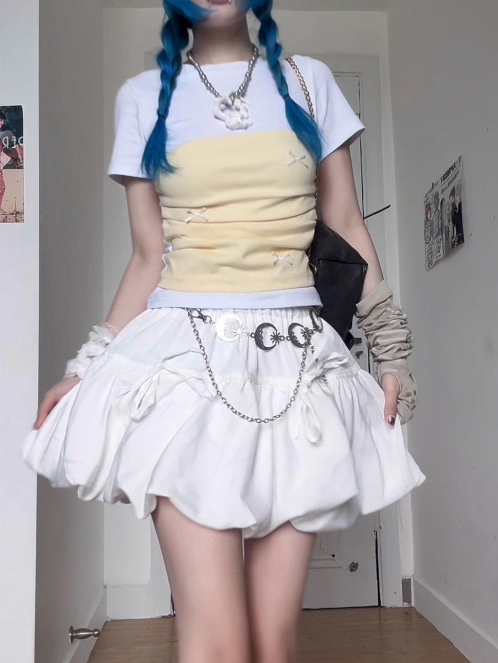 linzerooo Gray Bubble Puff Elastic Waistband Women's Polyester Mini Skirts