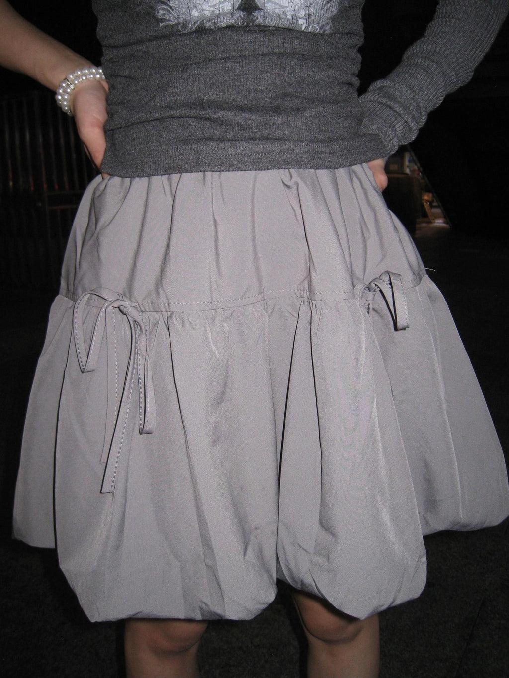 linzerooo Gray Bubble Puff Elastic Waistband Women's Polyester Mini Skirts