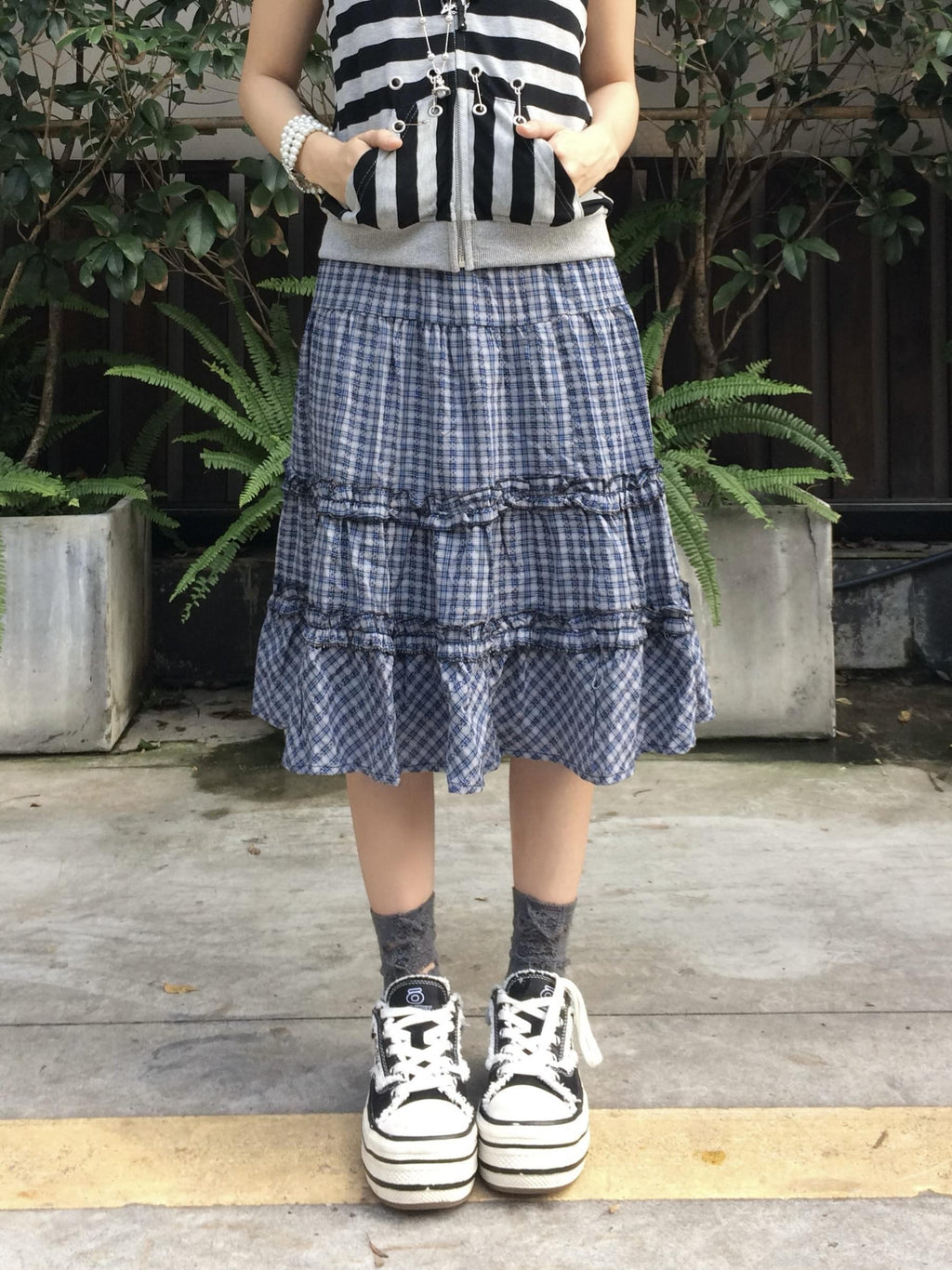 linzerooo_Plaid_Tiered_High_Waist_Patchwork_Casual_Women's_Polyester_Tiered_Skirts_969473887605_MISSTT