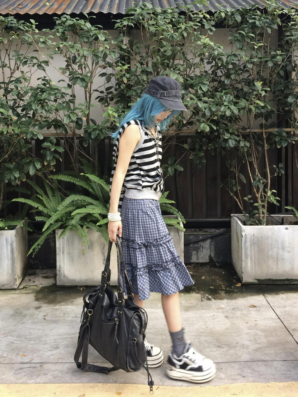 linzerooo Plaid Tiered High Waist Patchwork Casual Women's Polyester Tiered Skirts