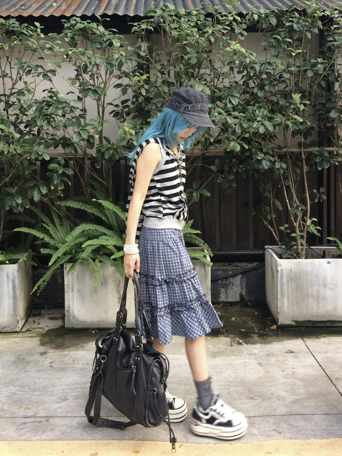 linzerooo Plaid Tiered High Waist Patchwork Casual Women's Polyester Tiered Skirts