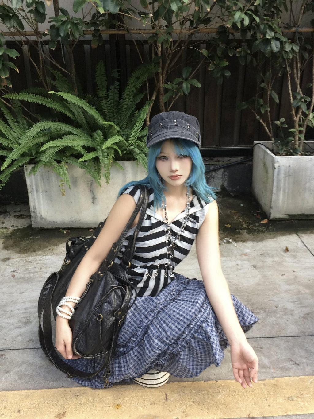 linzerooo Plaid Tiered High Waist Patchwork Casual Women's Polyester Tiered Skirts