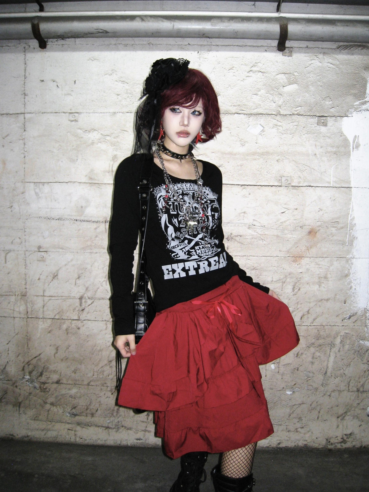 linzerooo Punk Dark Waist Cinch Women's Polyester Long Sleeve T-shirts