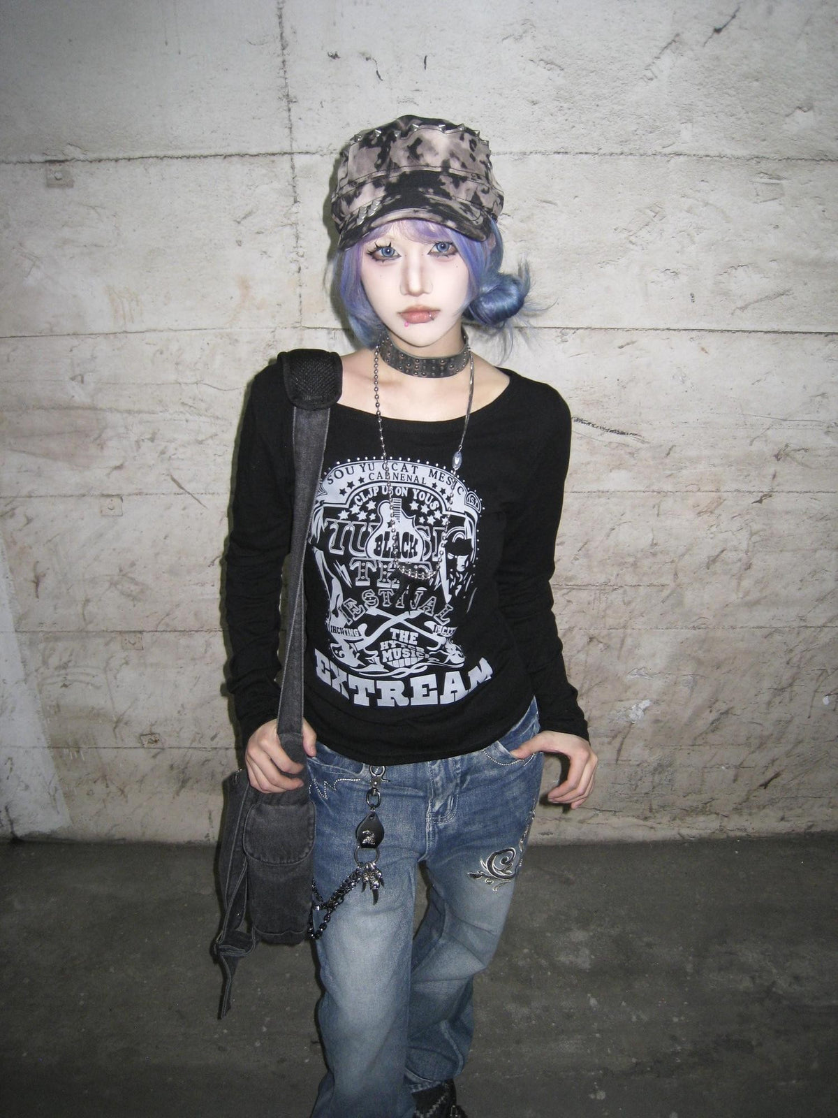 linzerooo Punk Dark Waist Cinch Women's Polyester Long Sleeve T-shirts