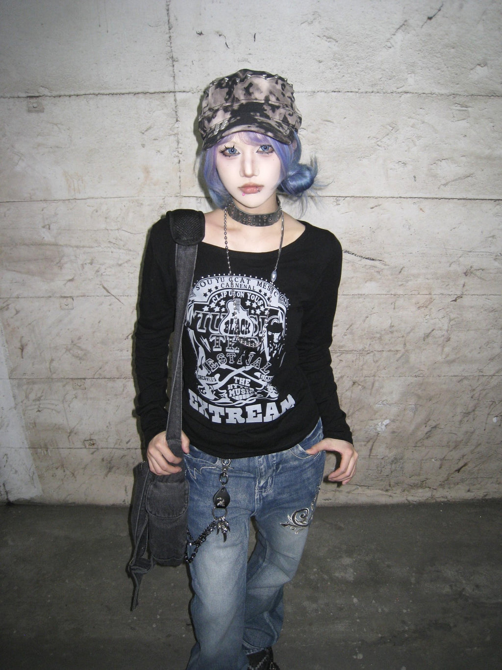linzerooo Punk Dark Waist Cinch Women's Polyester Long Sleeve T-shirts