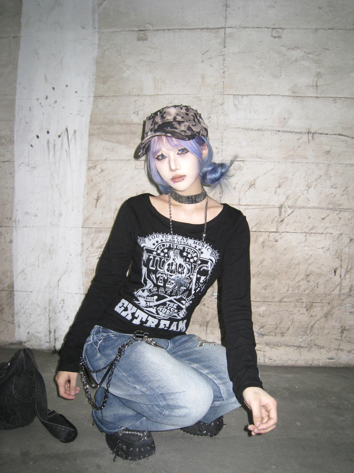 linzerooo Punk Dark Waist Cinch Women's Polyester Long Sleeve T-shirts