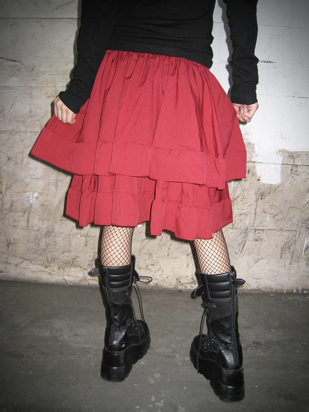linzerooo Punk Red Vintage Tiered Loose Fit Polyester Women's Midi Skirts