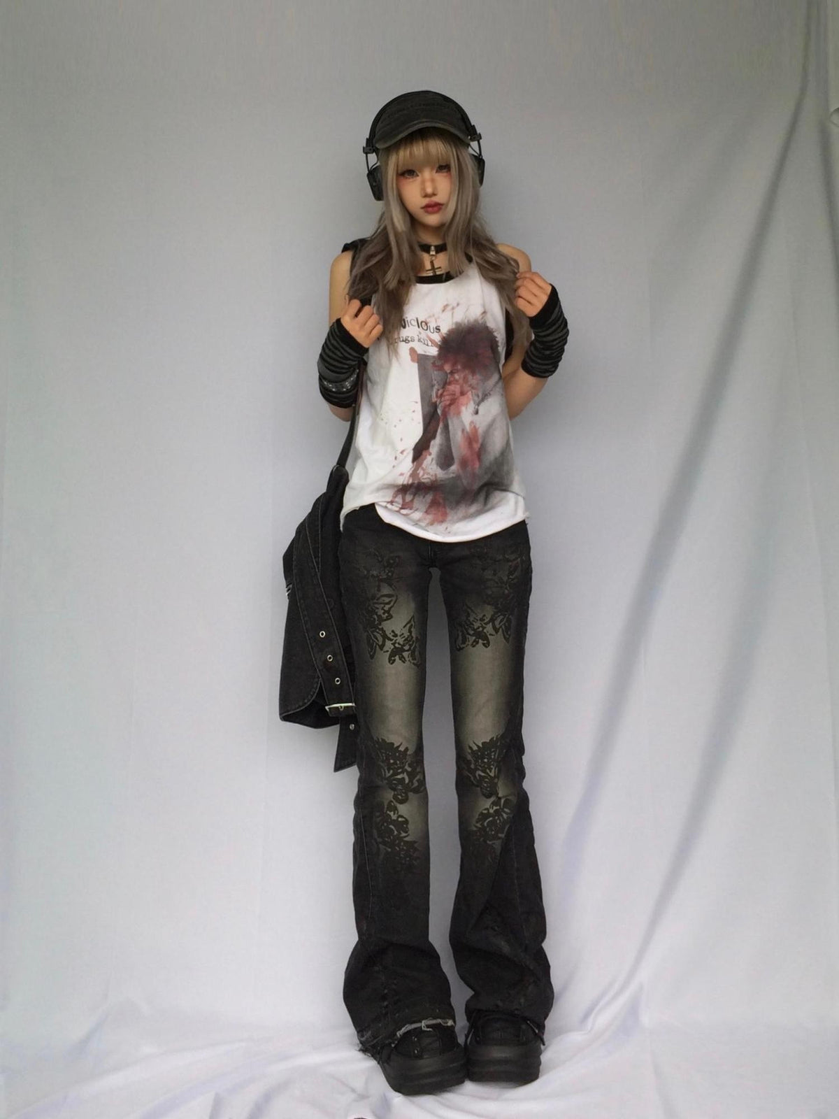 linzerooo Shibuya Retro Low Rise Slim Fit Polyester Women's Flare Jeans