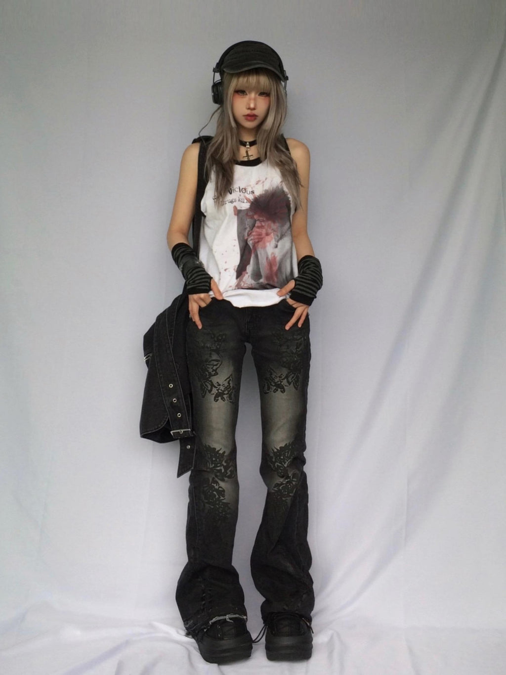 linzerooo Shibuya Retro Low Rise Slim Fit Polyester Women's Flare Jeans