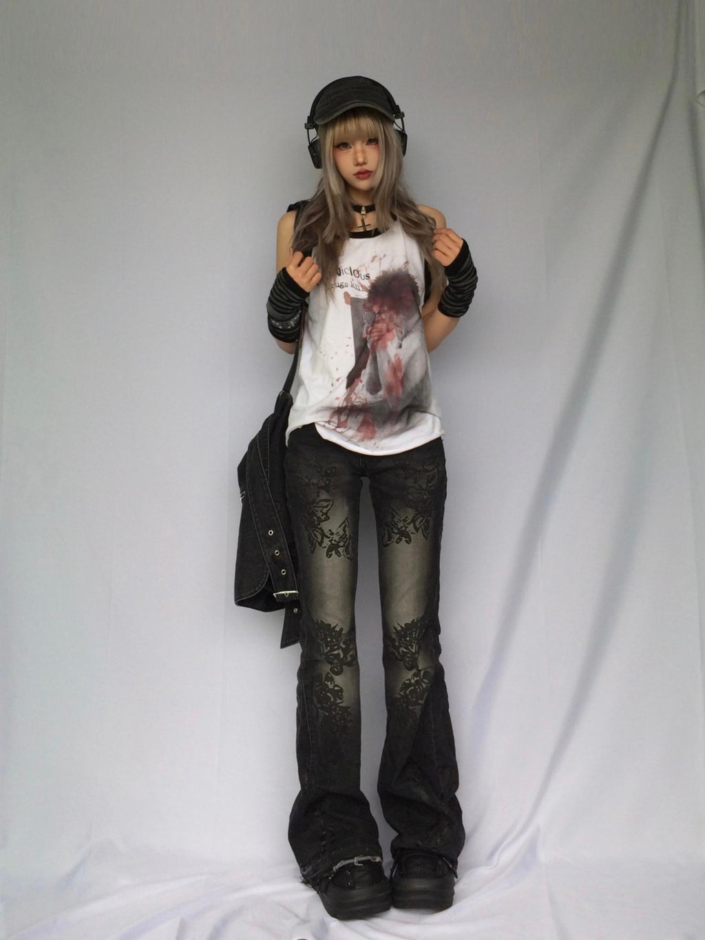 linzerooo Shibuya Retro Low Rise Slim Fit Polyester Women's Flare Jeans