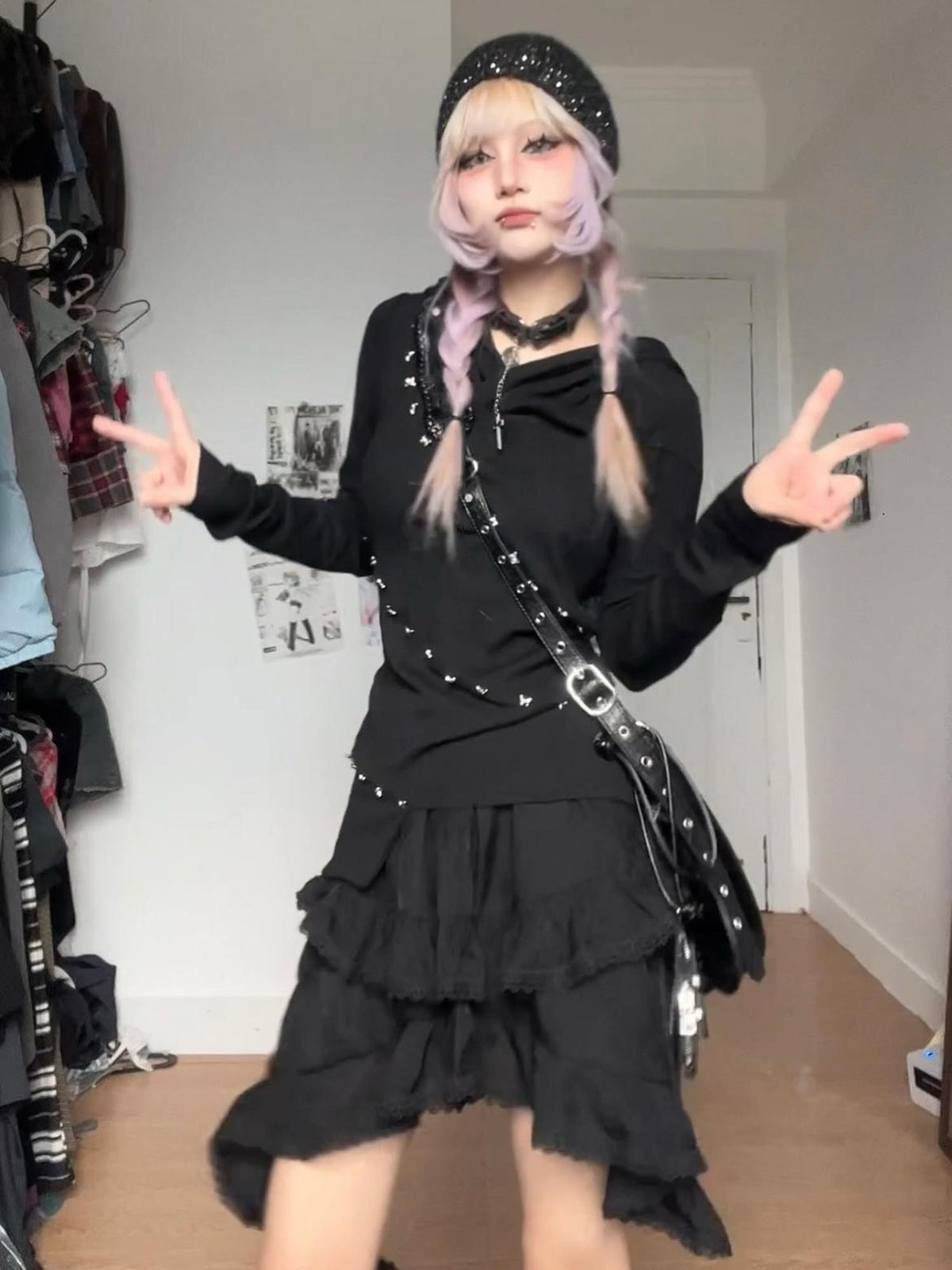 linzerooo Y2k Punk Black Pleated Women's Pleated Skirts