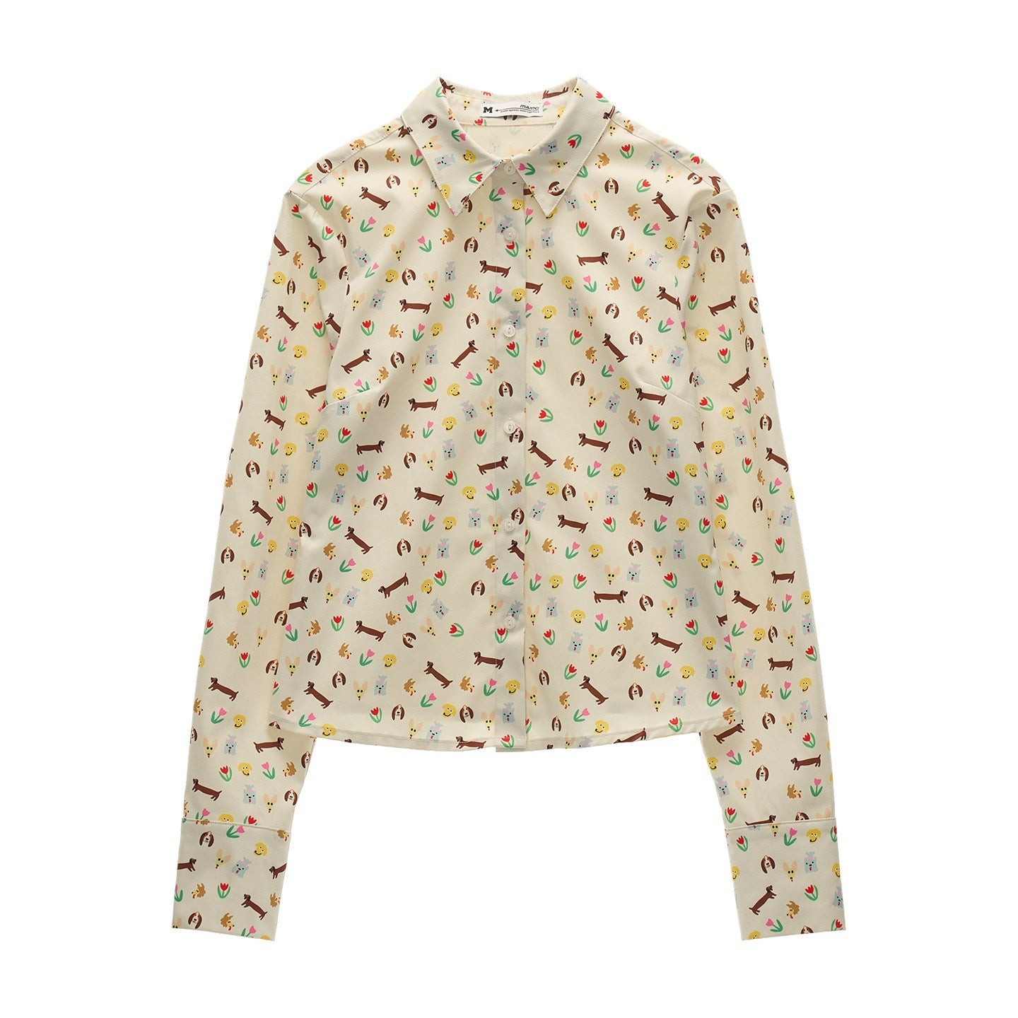 mamc_Allover_Dog_Print_Button_Front_Collared_Fitted_Women's_Polyester_Blouses_986868997799_MISSTT