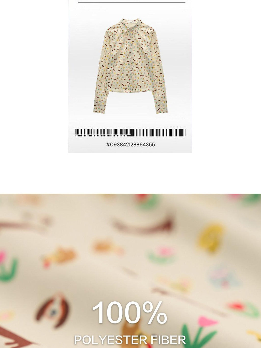 mamc Allover Dog Print Button Front Collared Fitted Women's Polyester Blouses
